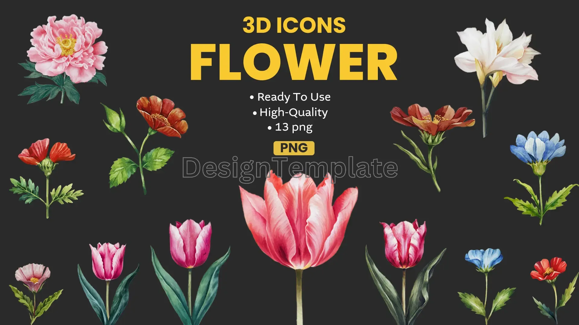 Beautiful Watercolor Flower Elements Pack